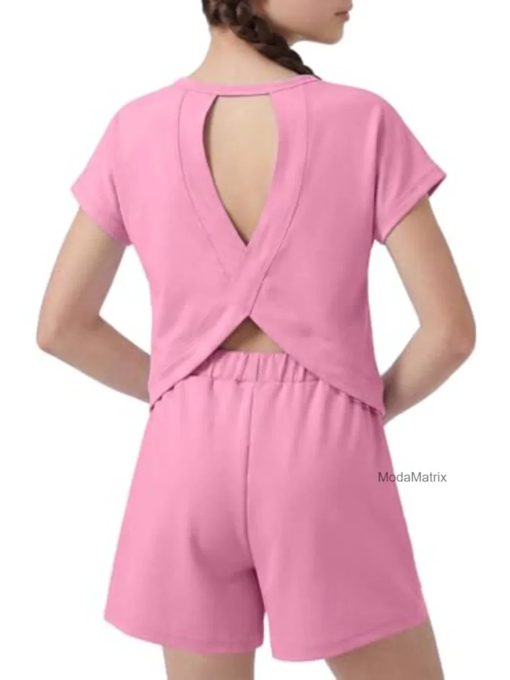 Girls 2 Piece Athletic Shorts Set with Back Cutout Top